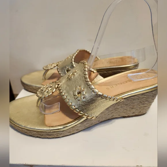 Jack Rogers “Jacks” Navajo Gold Leather Raffia Wedge Sandals Sz.8.5  Ret.$148 - Picture 5 of 9